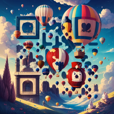 天空热气球插画海报二维码艺术 — 图片 1
