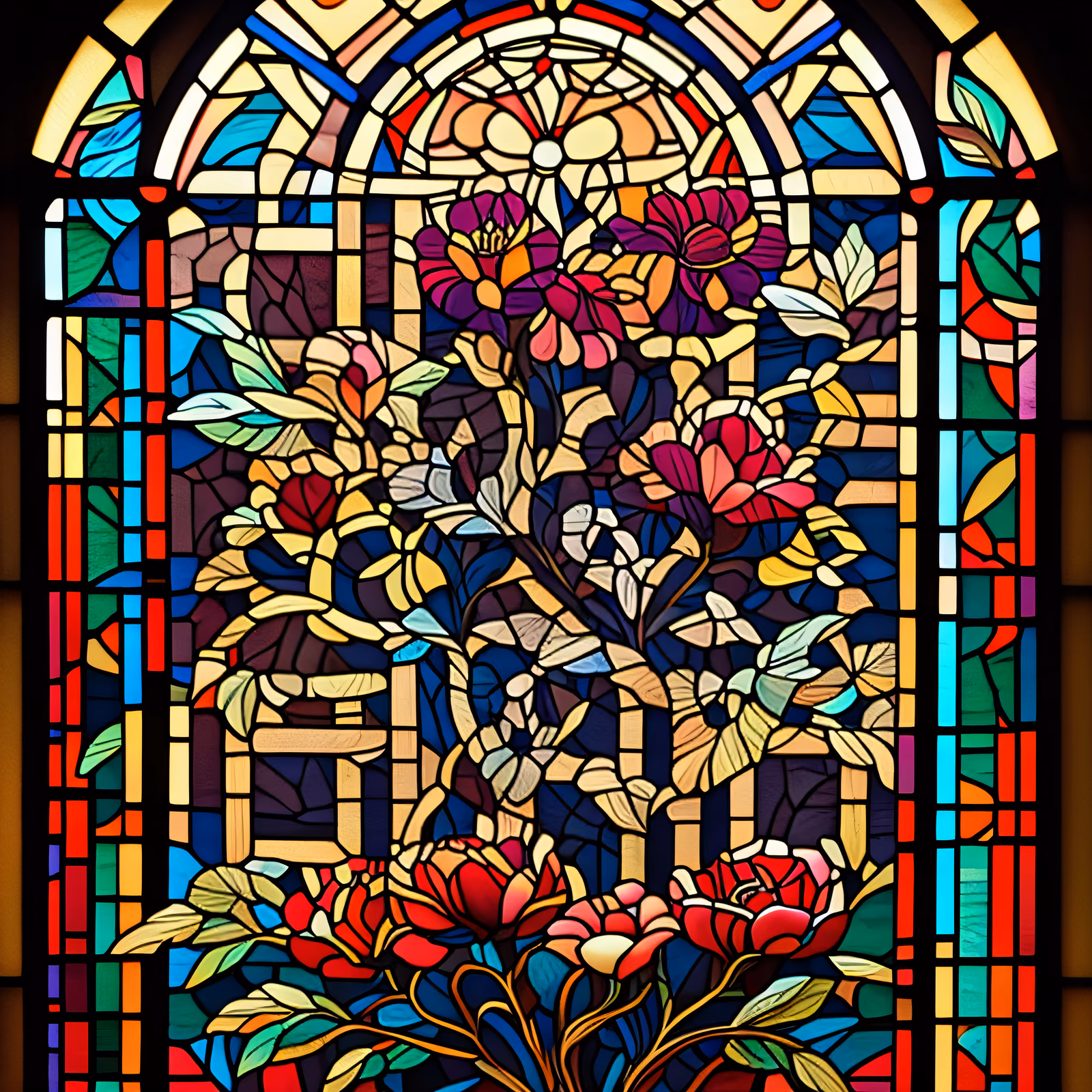 Floral Arched Window Stained Glass QR Code Art — image 1