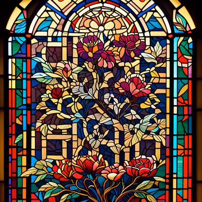 Floral Arched Window Stained Glass QR Code Art — image 1