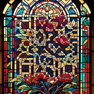 Floral Arched Window Stained Glass QR Code Art