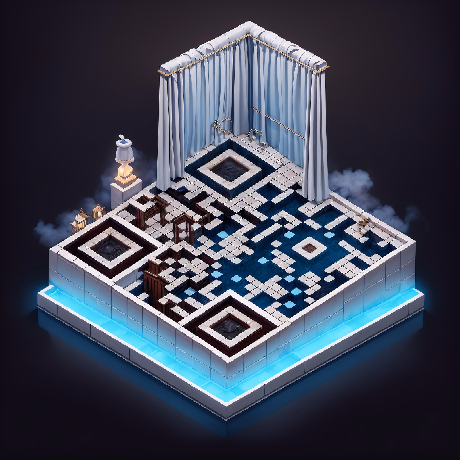Isometric Bathhouse Diorama QR Code Art — image 1