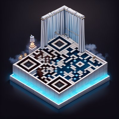 Isometric Bathhouse Diorama QR Code Art