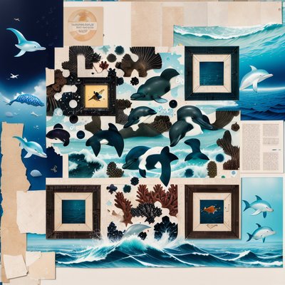 Ocean Animal Paper Collage QR Code Art