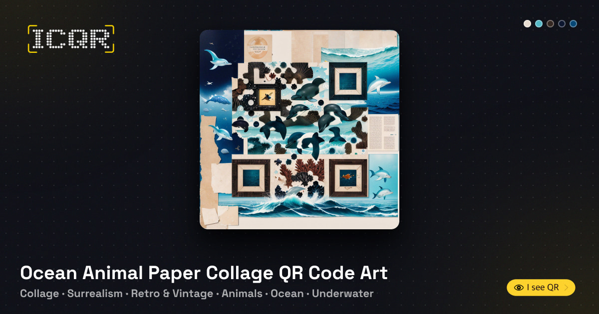 Ocean Animal Paper Collage QR Code Art • ICQR