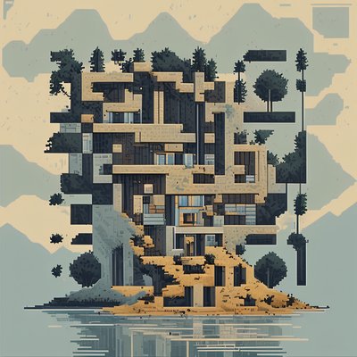 Пиксельный остров с архитектурой: QR-код
