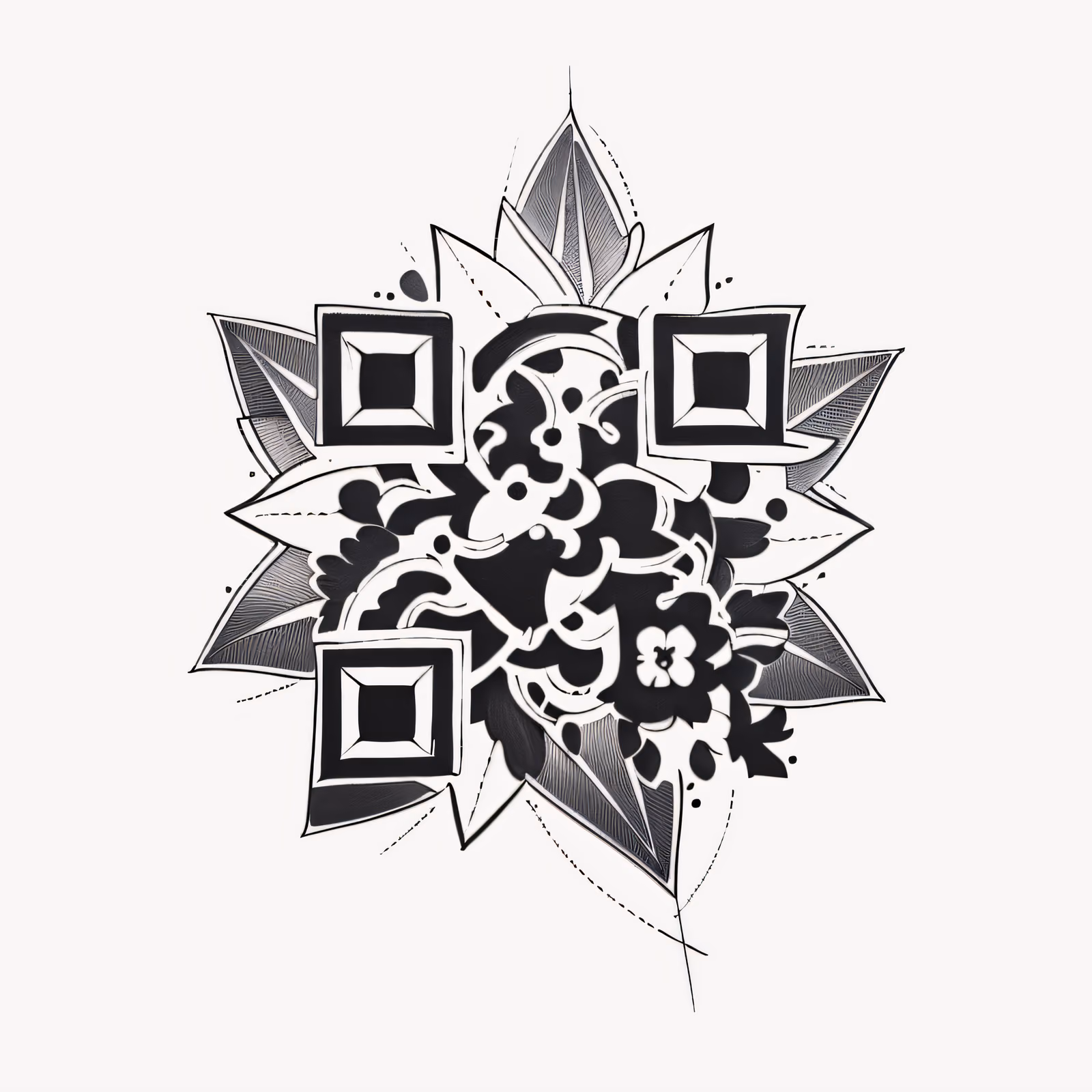 Black Ink Flower Tattoo QR Code for Temporary Tattoos — image 1