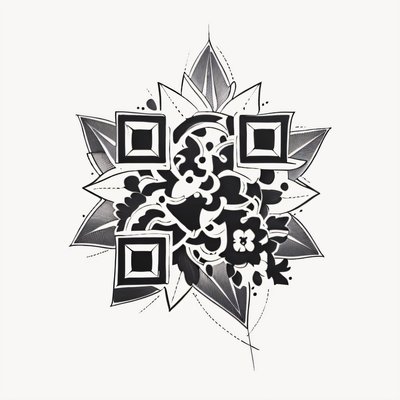 Black Ink Flower Tattoo QR Code for Temporary Tattoos