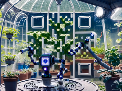 Gardening Robot Greenhouse Retrofuturist QR Code for Posters — image 1
