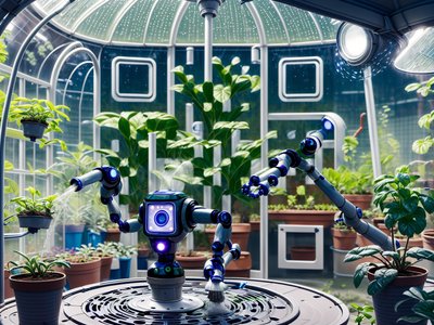 Gardening Robot Greenhouse Retrofuturist QR Code for Posters