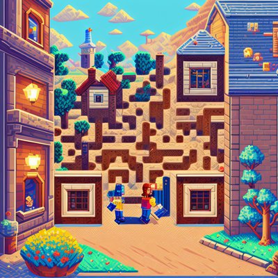 Pixel Art RPG Village QR Code for Posters