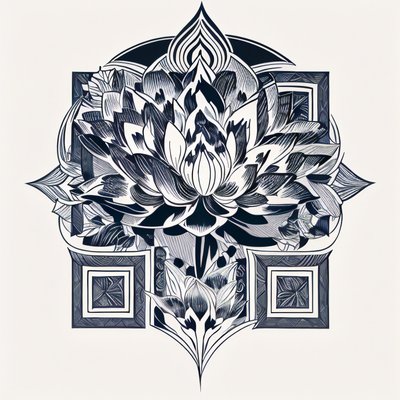 Lotus Flower Tattoo Style QR Code for Temporary Tattoos