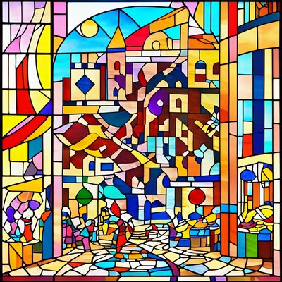 Market Street Stained Glass QR Code Art