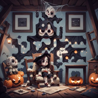 Creepy Doll Halloween Attic 3D QR Code for Posters