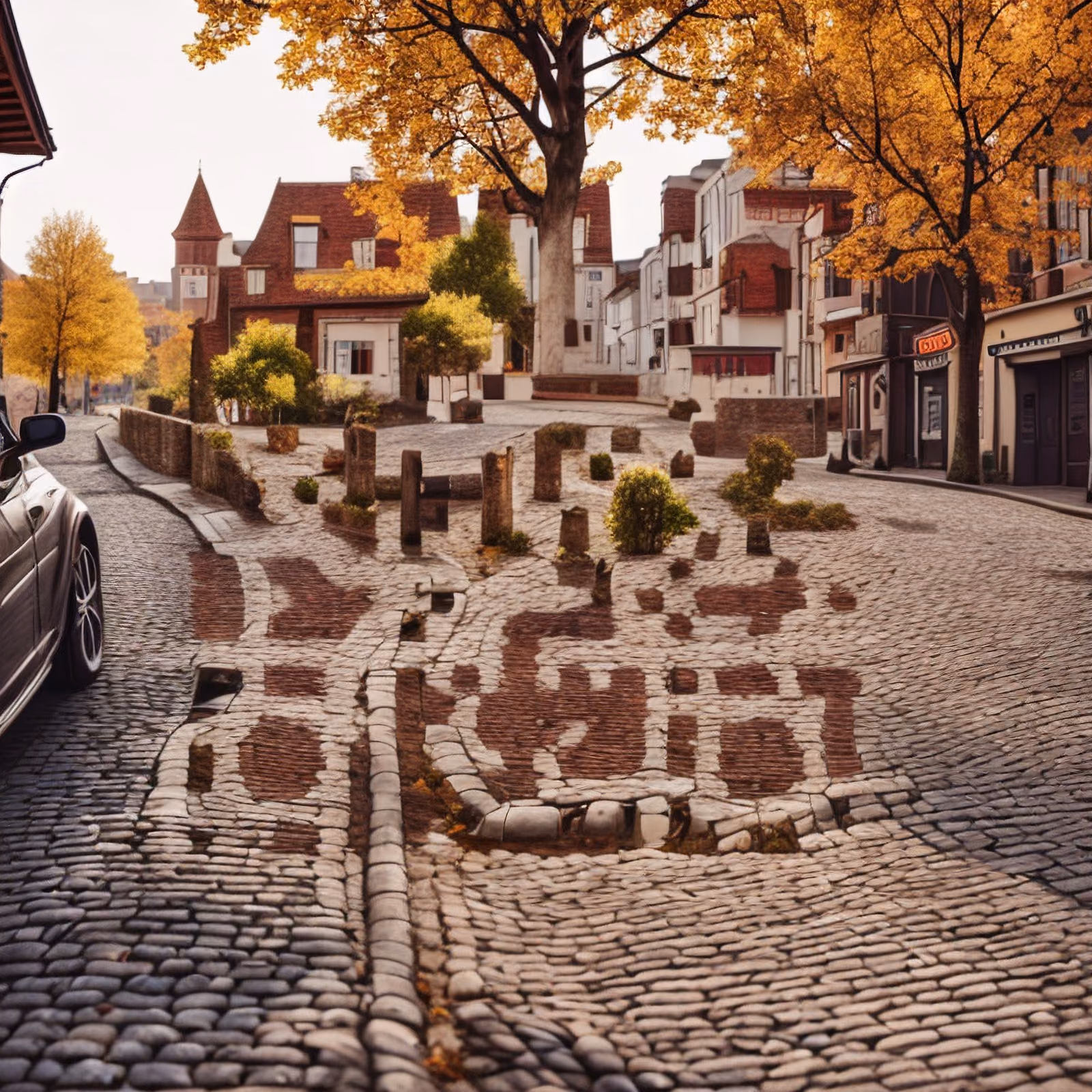 Autumn Cobblestone Street Photo QR Code for Posters — image 1