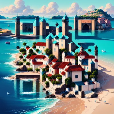 Seaside Village Gouache QR Code Art