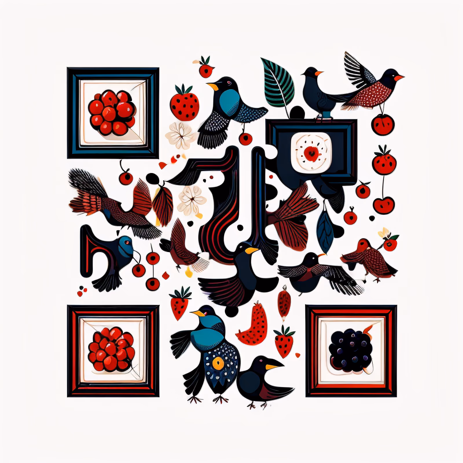 Birds and Berries Folk Vector QR Code for Packaging — image 1