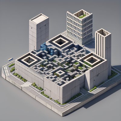 Brutalist City Hall Isometric QR Code for Posters