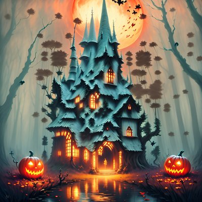 Haunted House Halloween Fantasy QR Code for Posters