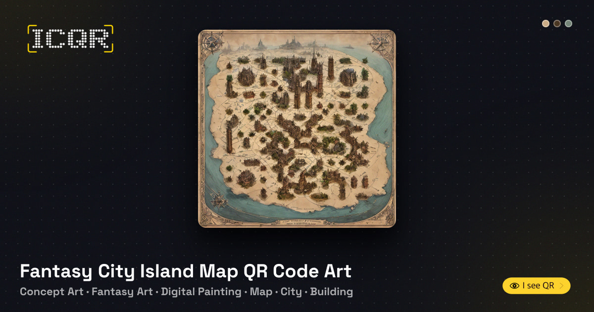 Fantasy City Island Map QR Code Art • ICQR