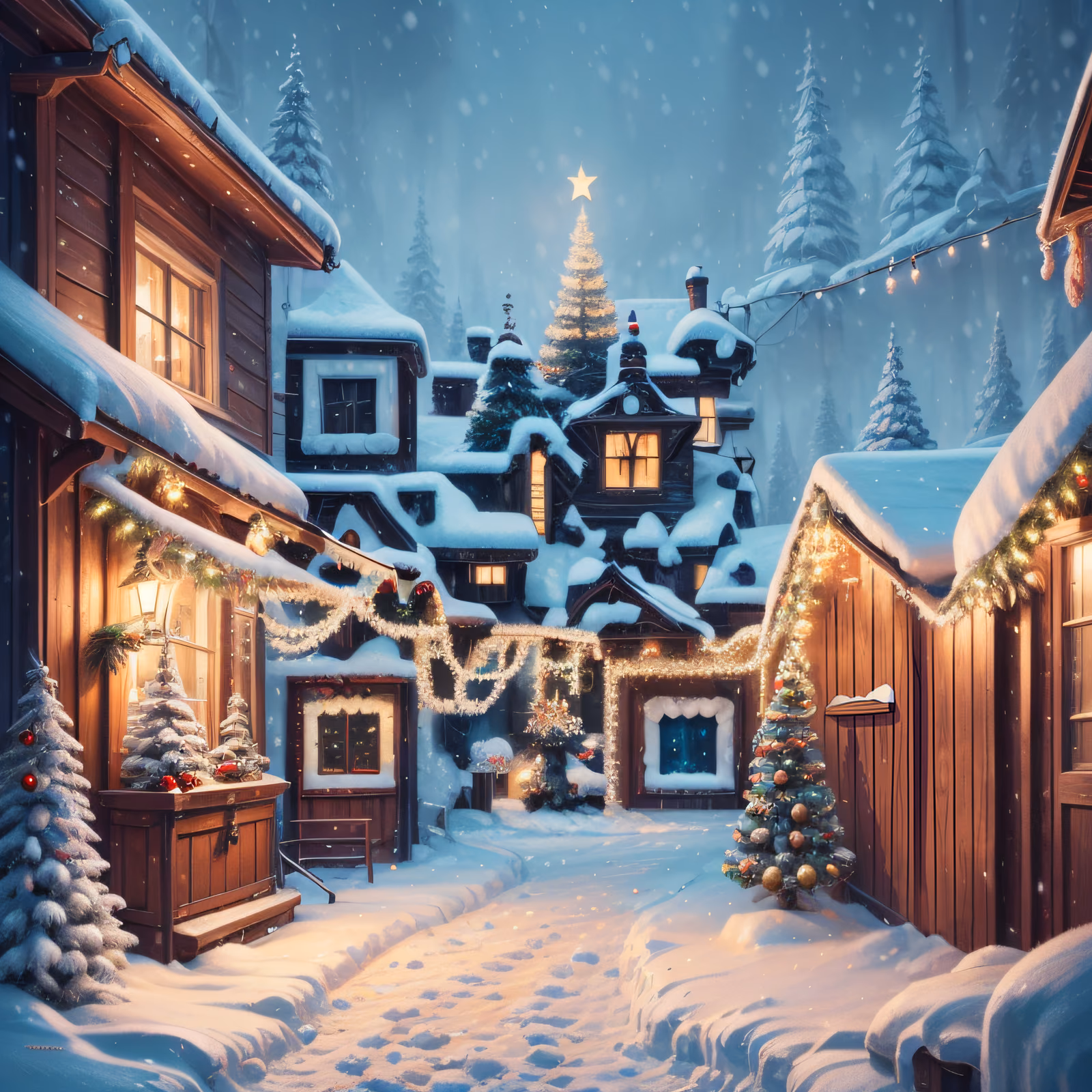 Snowy Christmas Village Matte Painting QR Code for Greeting Cards — image 1