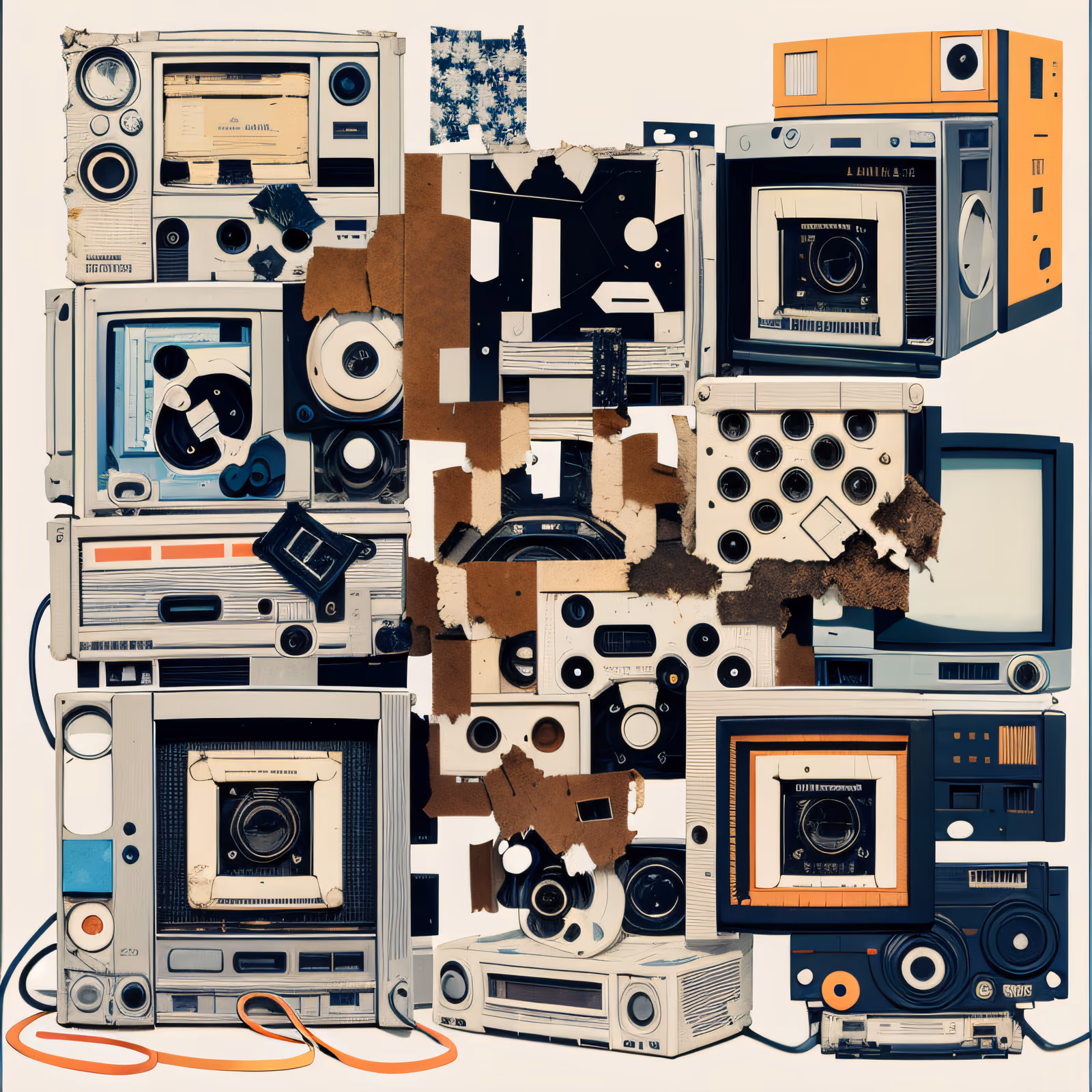 Vintage Electronics Torn Paper Collage QR Code for Posters — image 1