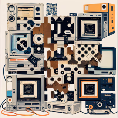 Vintage Electronics Torn Paper Collage QR Code for Posters — image 1