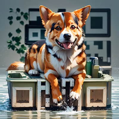 Smiling Corgi on Crate 3D QR Code for Posters — image 1