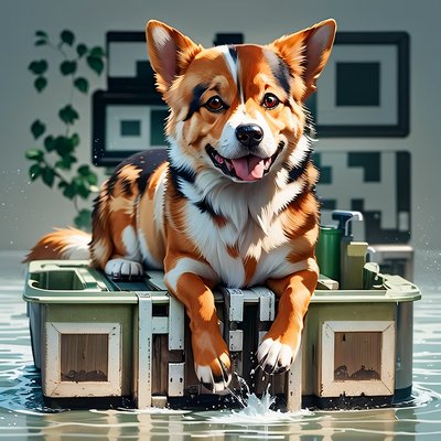 Smiling Corgi on Crate 3D QR Code for Posters
