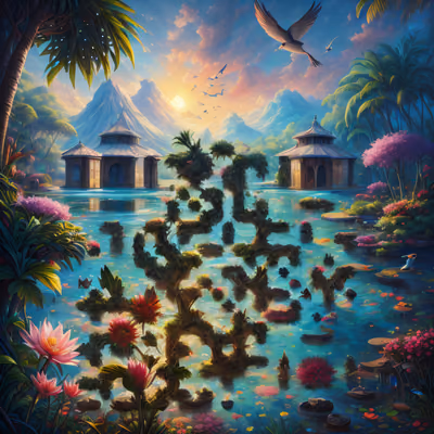 Tropical Lagoon Sunset Matte Painting QR Code Art — image 1