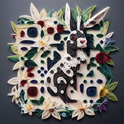 Quilled Paper Rabbit Floral QR Code Art