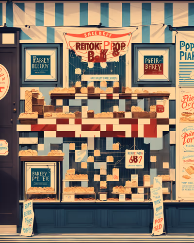 QR-код с ретро витриной пекарни для оформления окон — изображение 1