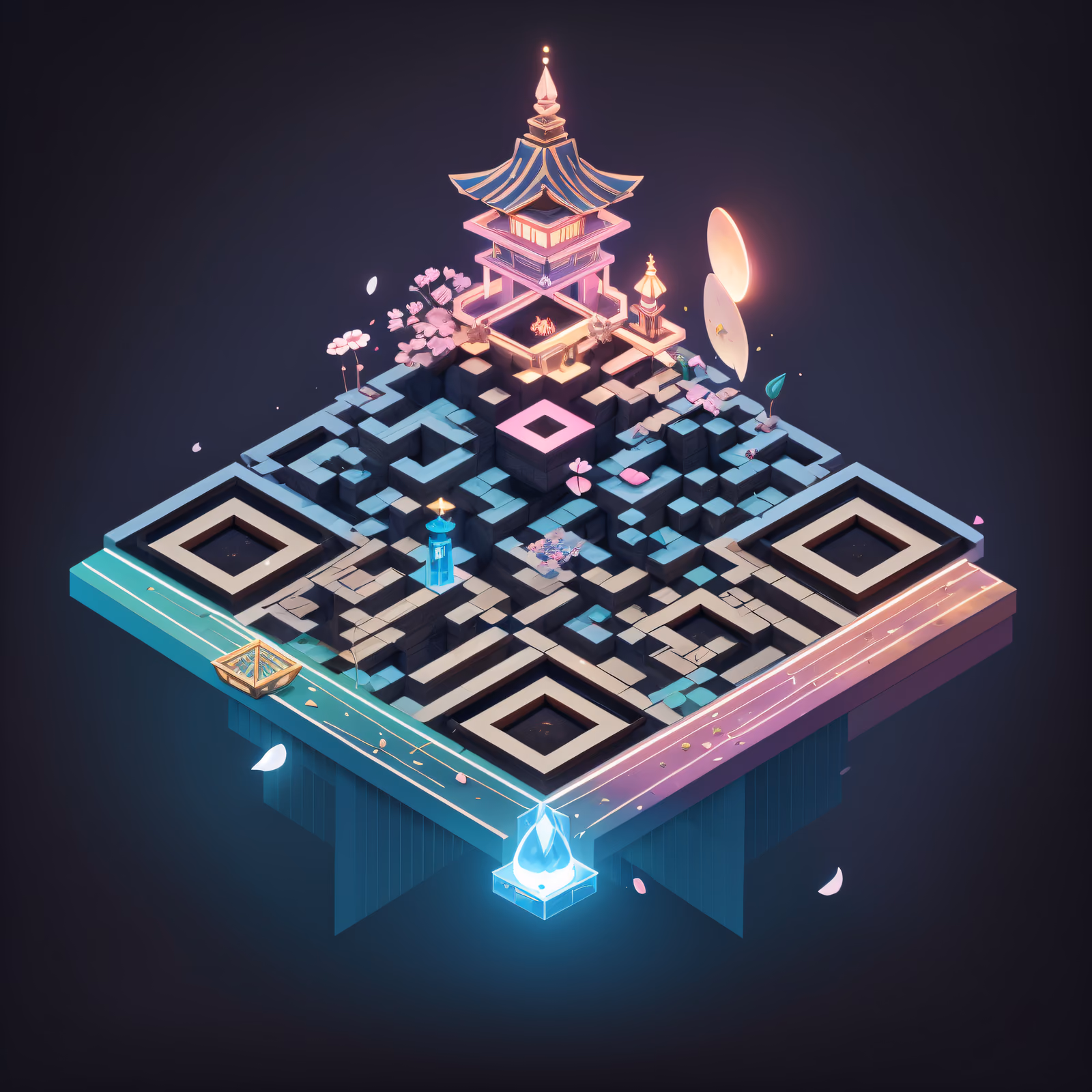 Floating Island Shrine Isometric QR Code for Posters — image 1