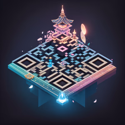 Floating Island Shrine Isometric QR Code for Posters — image 1