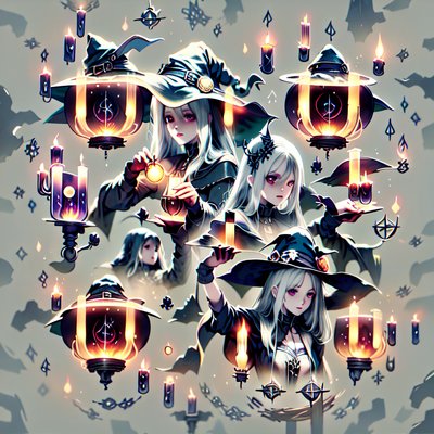 Anime Witches With Lanterns QR Code for Posters