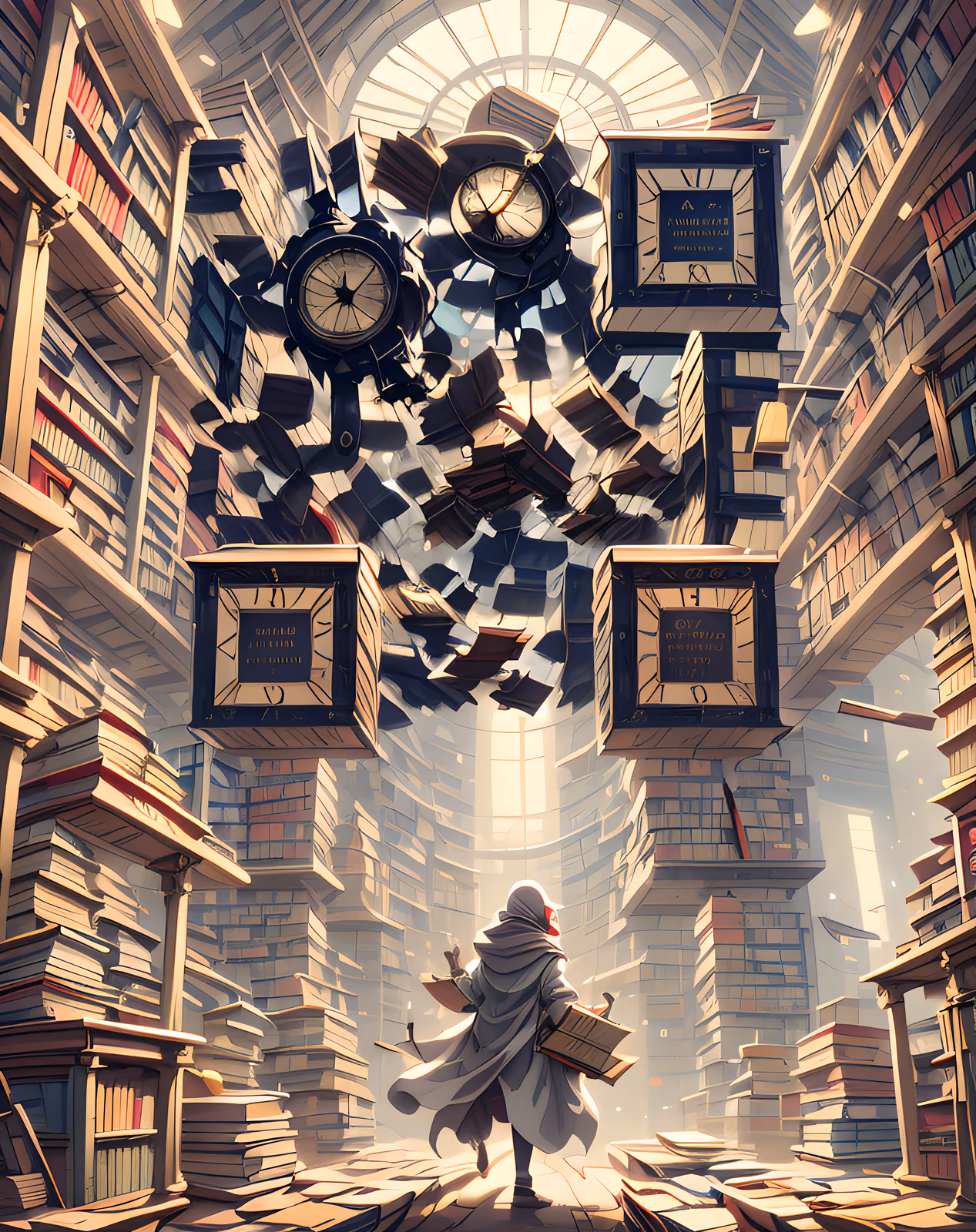 魔法图书馆数字绘景二维码艺术,适合海报 — 图片 1