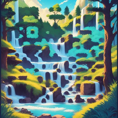 Forest Waterfall Vector Poster QR Code for Posters