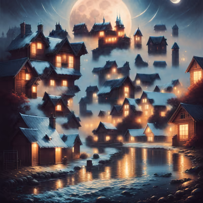 Moonlit Village Night Painting QR Code Art — image 1