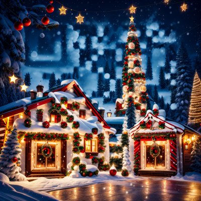 Snowy Christmas Village Night Winter QR Code for Greeting Cards