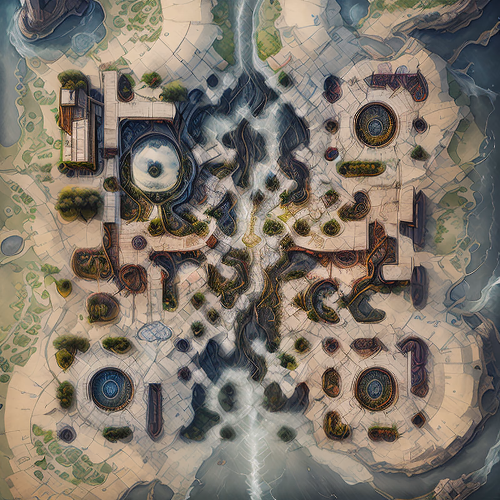Fantasy City Map Matte Painting River QR Code Art — image 1