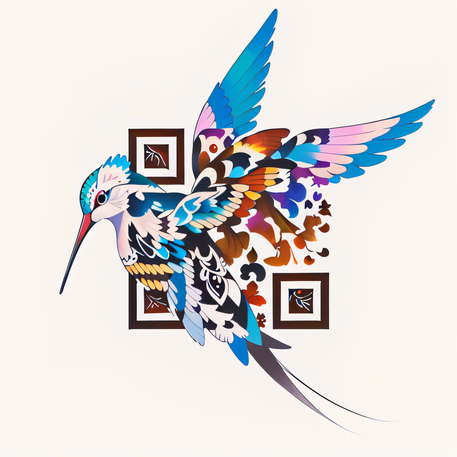 Colorful Hummingbird Tattoo Style QR Code for Temporary Tattoos — image 1