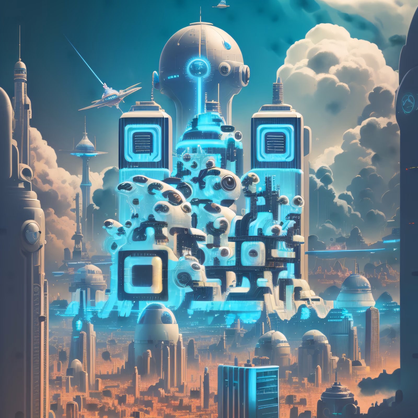 Futuristic Neon City Retrofuturism QR Code for Posters — image 1
