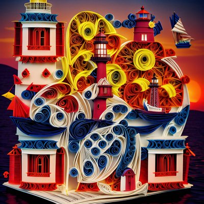 Quilled Lighthouse Sunset Paper Art QR Code Art
