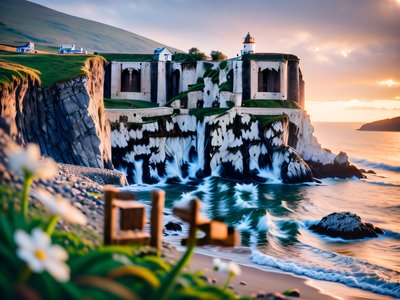 Coastal Lighthouse Cliff Photography QR Code for Posters