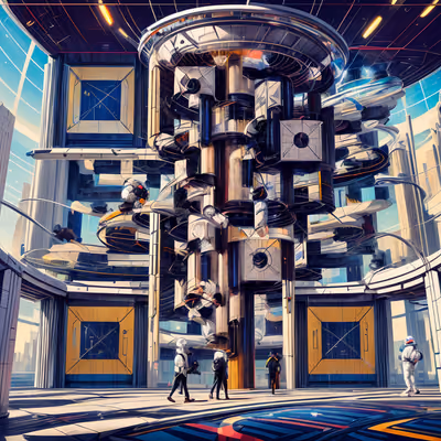 Retro Space Plaza Futuristic Painting QR Code for Posters — image 1
