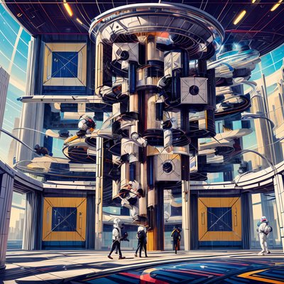 Retro Space Plaza Futuristic Painting QR Code for Posters