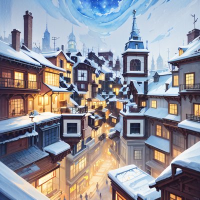 Snowy Winter Town Watercolor QR Code Art
