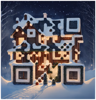 Snowy Christmas House Night Painting QR Code for Greeting Cards — image 1