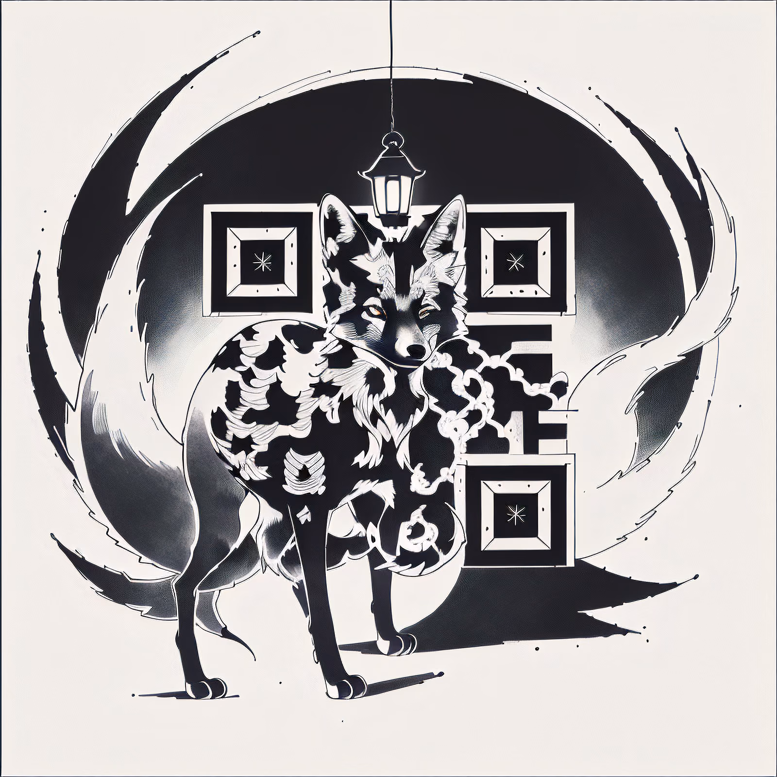 Ink Fox With Lantern QR Code Art — image 1