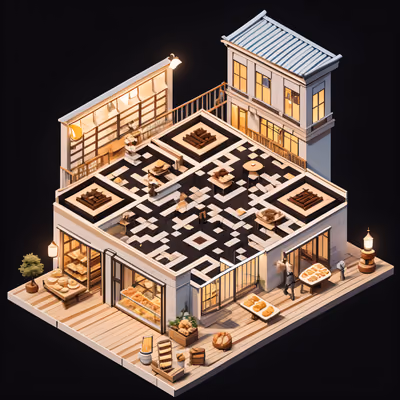 Isometric Bakery Diorama QR Code for Restaurant Menus — image 1