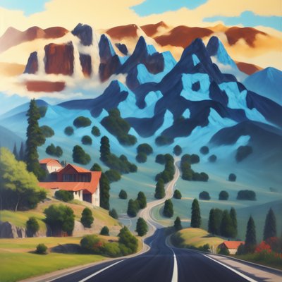 Mountain Road Landscape Painting QR Code Art